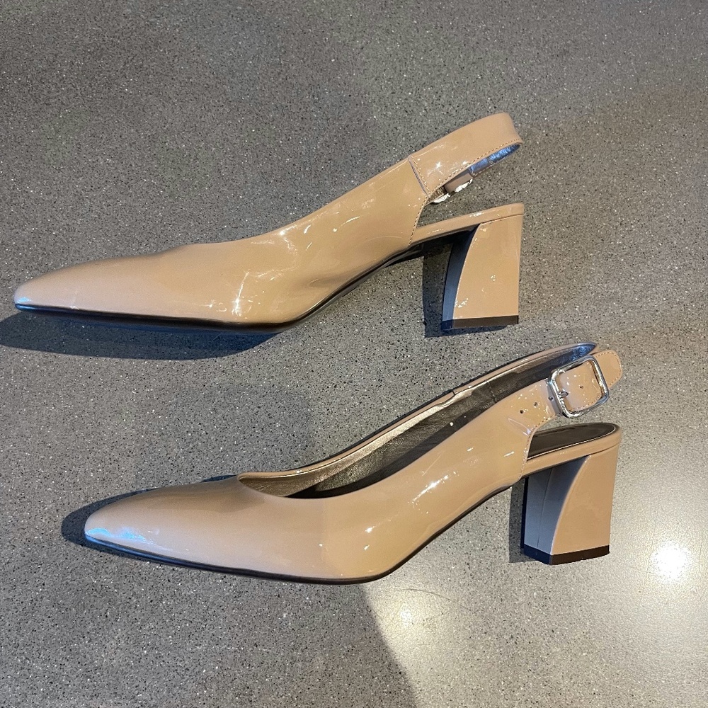 AGL nude patent leather sling-back heels, size EU 40 (women's US 9.5/10)